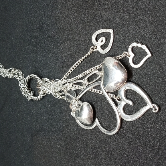 Silvertone heart and faux diamond multiple pendants 18 inch chain - Picture 2 of 6